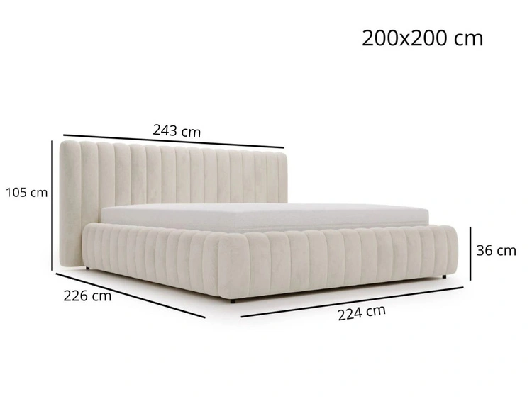 Łóżko tapicerowane z pojemnikiem i stelażem 200x200 Bliss Szare