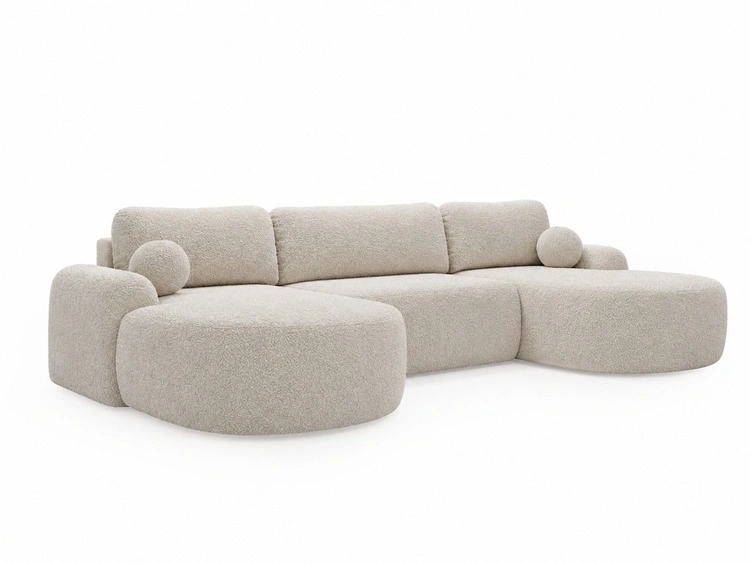 Narożnik U z funkcją spania i pojemnikiem Aurio Kremowy