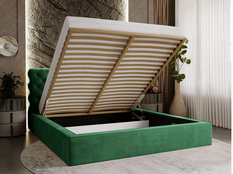 Łóżko tapicerowane z pojemnikiem i stelażem 120x200 Apollo Zielone