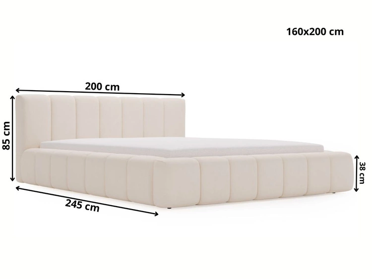 Łóżko tapicerowane z pojemnikiem i stelażem 160x200 Split Kremowy