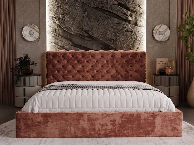 Łóżko tapicerowane z pojemnikiem i stelażem 180x200 Apollo Różowe