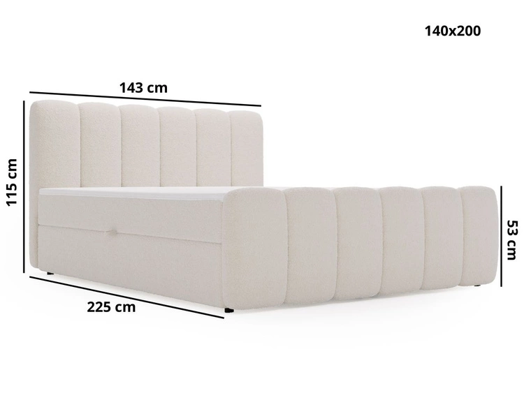 Łóżko kontynentalne z pojemnikiem na pościel 140x200 w tkaninie bouclé Cloud Szare