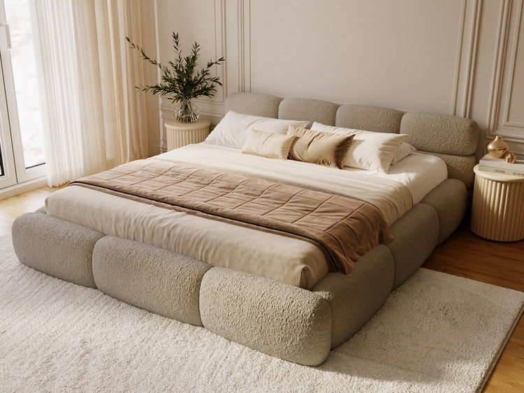 Łóżko tapicerowane z pojemnikiem i stelażem 160x200 Sweet Low Beżowe ciemne