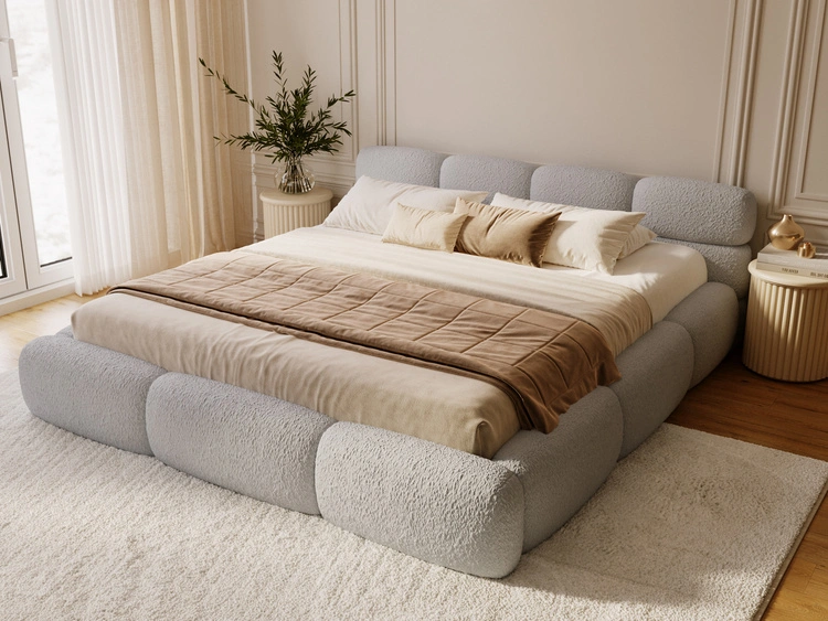 Łóżko tapicerowane z pojemnikiem i stelażem 160x200 Sweet Low Szare