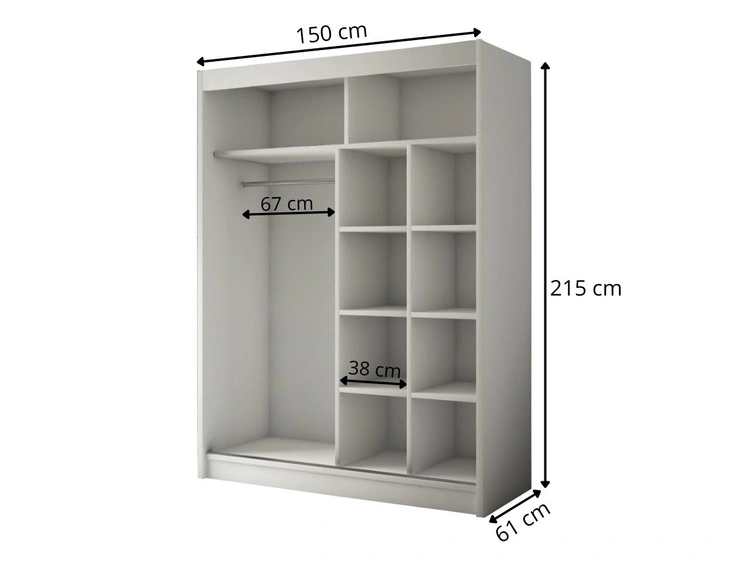 Szafa przesuwna z lustrem 150 cm z oświetleniem LED Portel Biała
